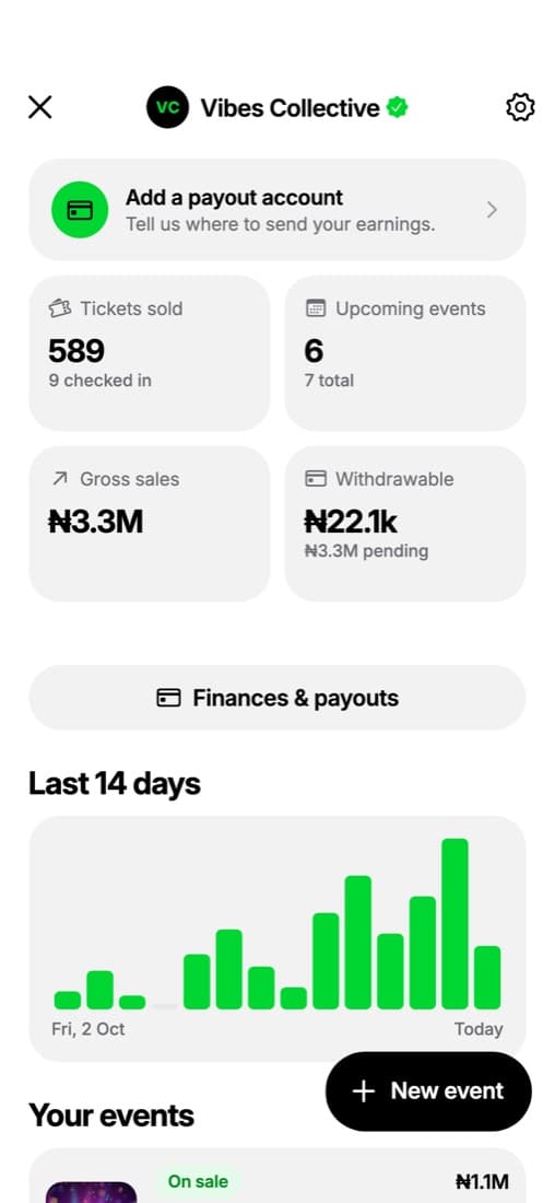 PartyPadi Studio dashboard